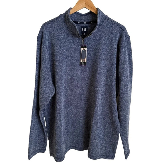NWT Gap Mens XXL Blue Heathered Quarter Zip Pullover Sweater Top Long Sleeve New - Picture 1 of 5